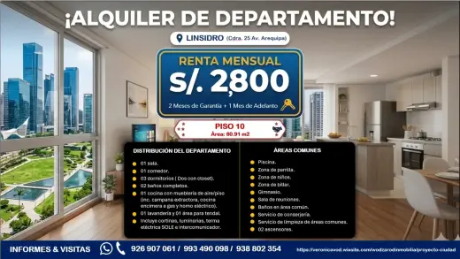 ALQUILER DE DEPARTAMENTO EN LINSIDRO - PISO 10