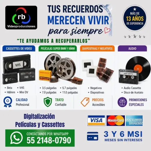 Digitalizamos VHS, Betamax, Hi8mm ,Mini Dv, Super 8mm film