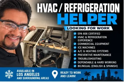 HVAC / REFRIGERATION HELPER – LOOKING FOR WORK