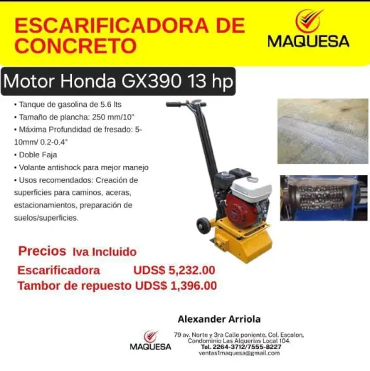 Escarificadora de Concreto JF. Motor HONDA GX390 13 hp.