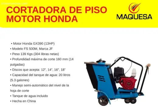 Cortadora de piso JF-HONDA GX390 DE 13 hp. Cortes en concreto o asfalto.