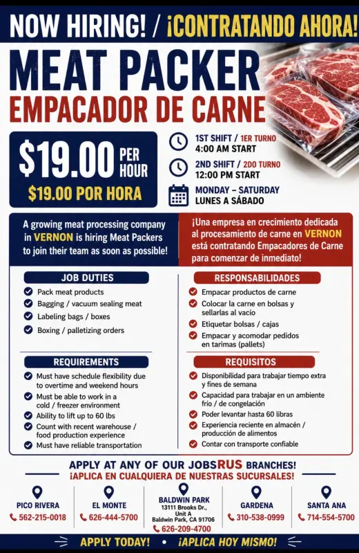 🚨 ¡CONTRATACIÓN INMEDIATA – EMPACADORES DE CARNE! 🚨