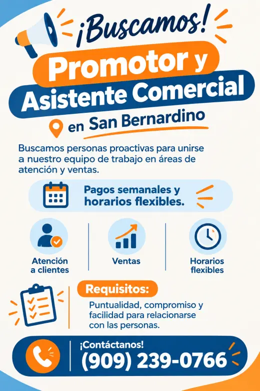 Promotor y Asistente Comercial en San Bernardino