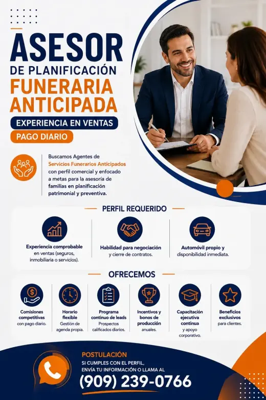 Asesor de Planificación Funeraria Anticipada – Experiencia en Ventas