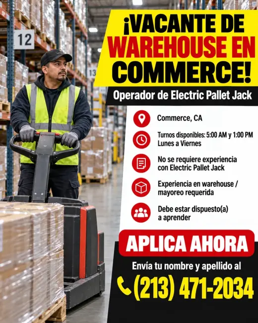 🚨 ¡TRABAJO DE BODEGA EN COMMERCE, CA! 🚨