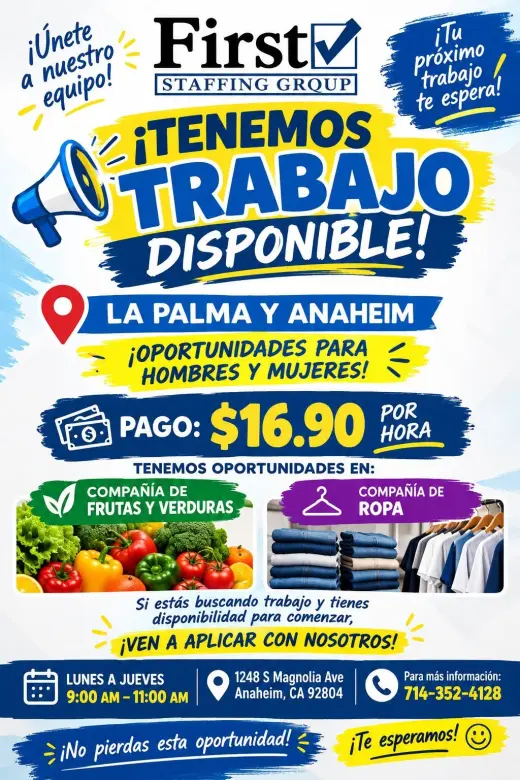 🚨 ¡TENEMOS TRABAJO DISPONIBLE! 🚨