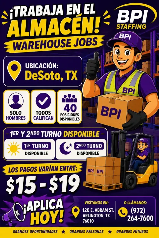 Multiple warehouse positions in DeSoto, TX