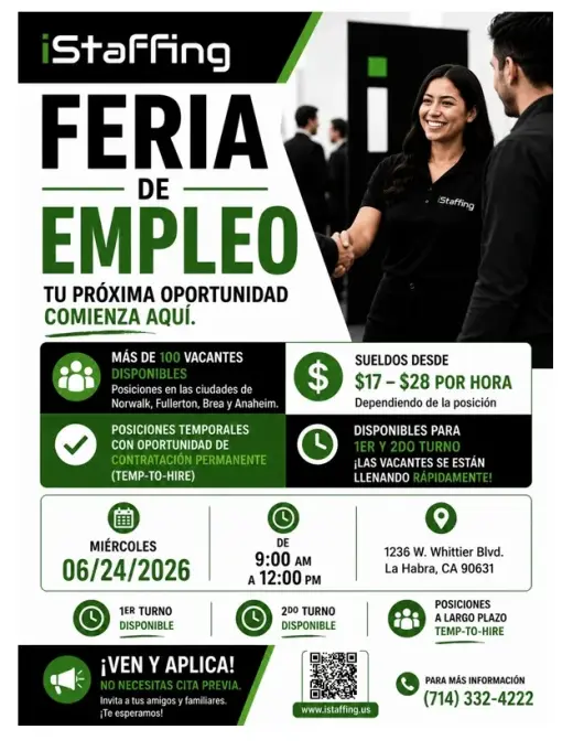 Feria De Trabajo - 100 posiciones disponibles!
