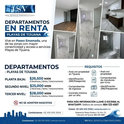DEPARTAMENTOS EN RENTA – PLAYAS DE TIJUANA