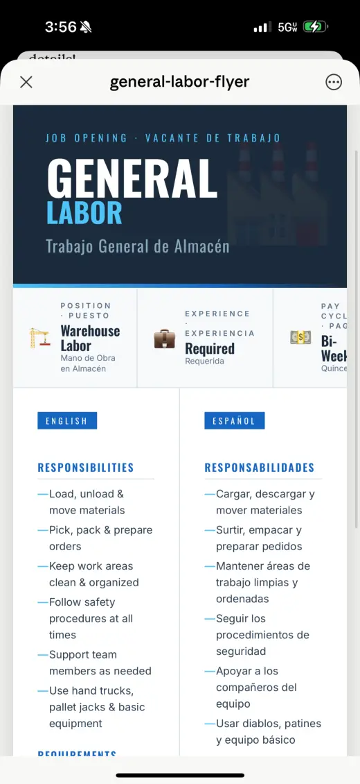 General labor para mujeres