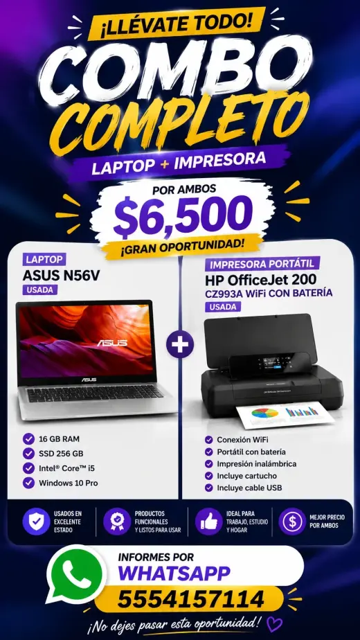 ¡Combo Completo de Laptop y Impresora en Venta!