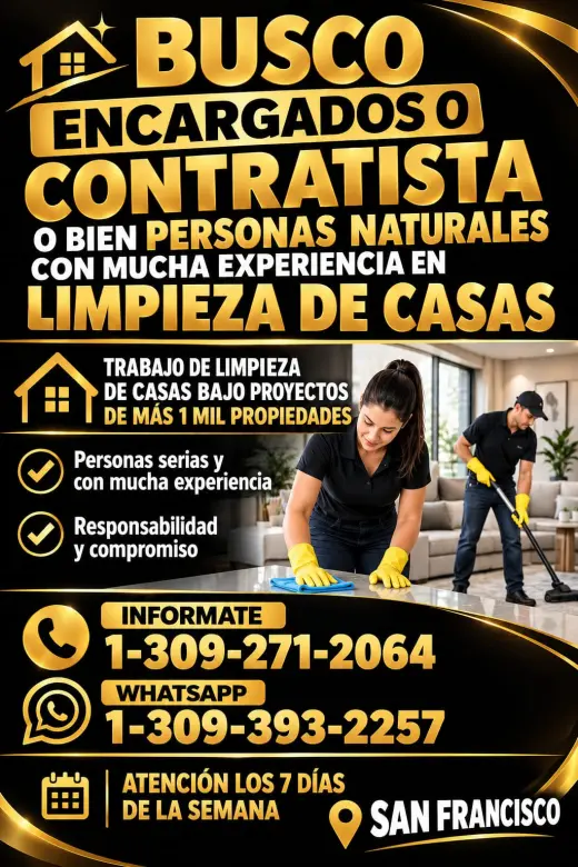 BUSCO PERSONAS CON EXPERIENCIA EN LIMPIEZA DE CASAS TRABAJO POR PROYECTOS