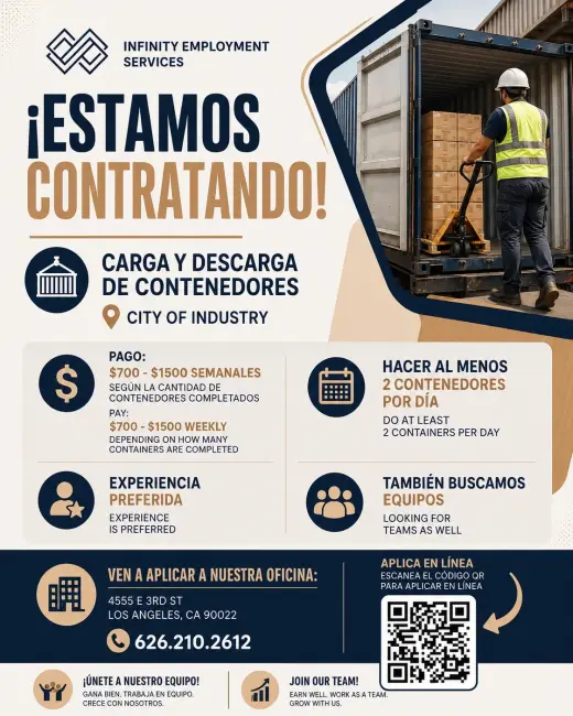 OCUPAMOS DESCARGADORES Y CARGADORES EN CITY OF INDUSTRY