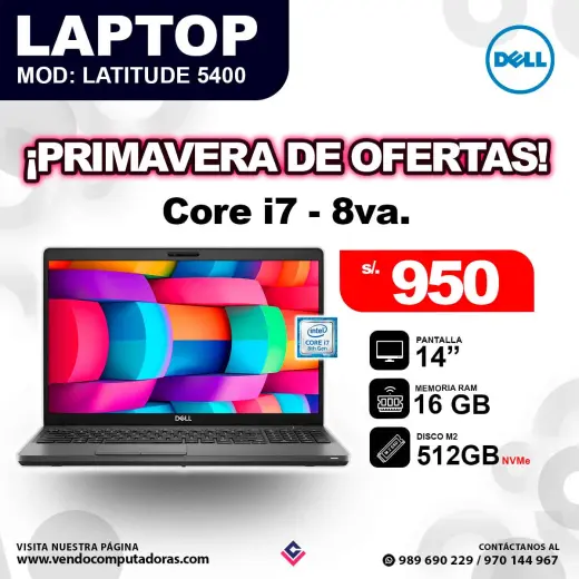 Laptop Latitude 5400 Dell core i7 - 8va. Generación