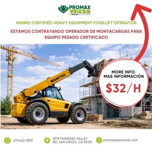 CONTRATANDO forklift de cargas pesadas y esté certificado