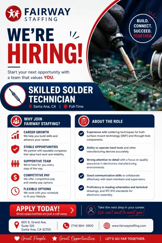 We're Hiring! Skilled Solder Technician
