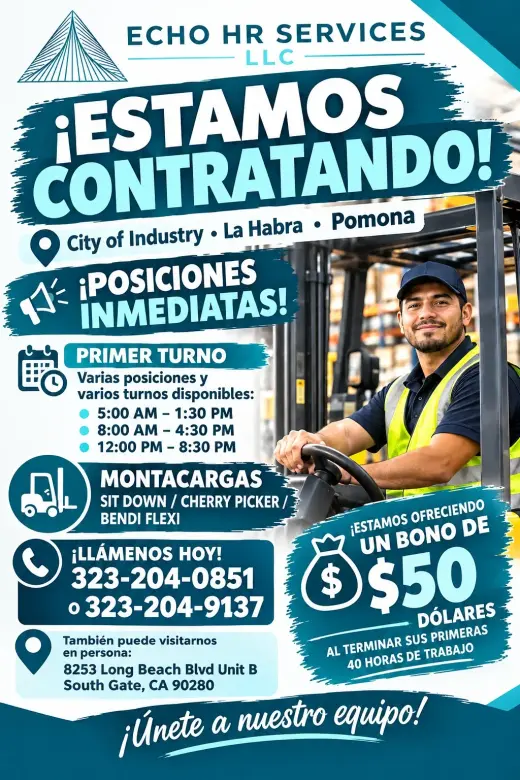 ¡ESTAMOS CONTRATANDO!