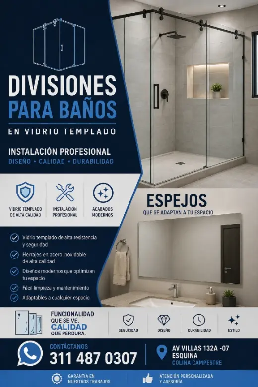 Divisiones para Baños en Vidrio Templado - Instalación Profesional