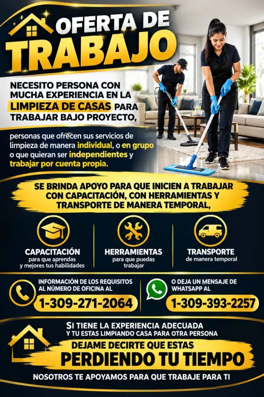 OFERTA DE TRABAJO DE LIMPIEZA DE CASAS
