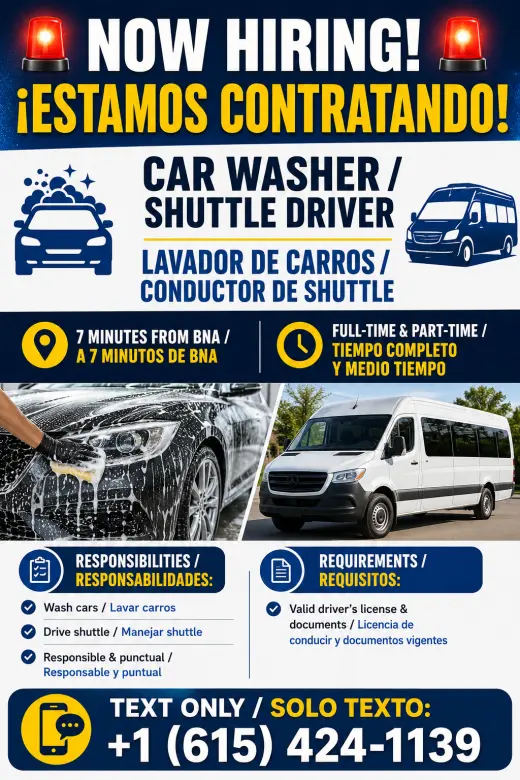 Se Busca Lavador de Carros / Conductor de Shuttle