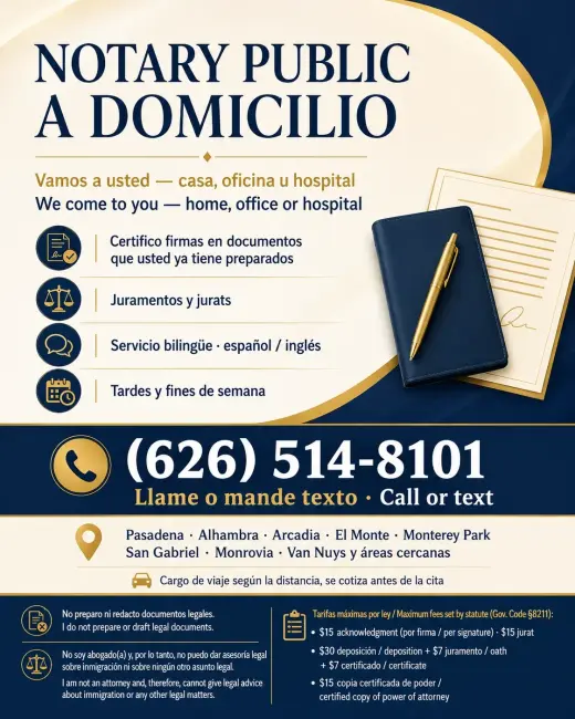 Notary Public a domicilio — Pasadena, Alhambra, San Gabriel, Monrovia