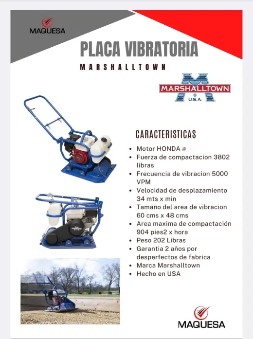 Plancha compactadora y vibratoria MARSHALLTOWN HONDA.