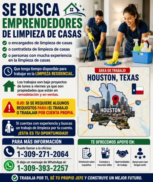 TRABAJO DE LIMPIEZA DE CASAS BAJO PROYECTOS