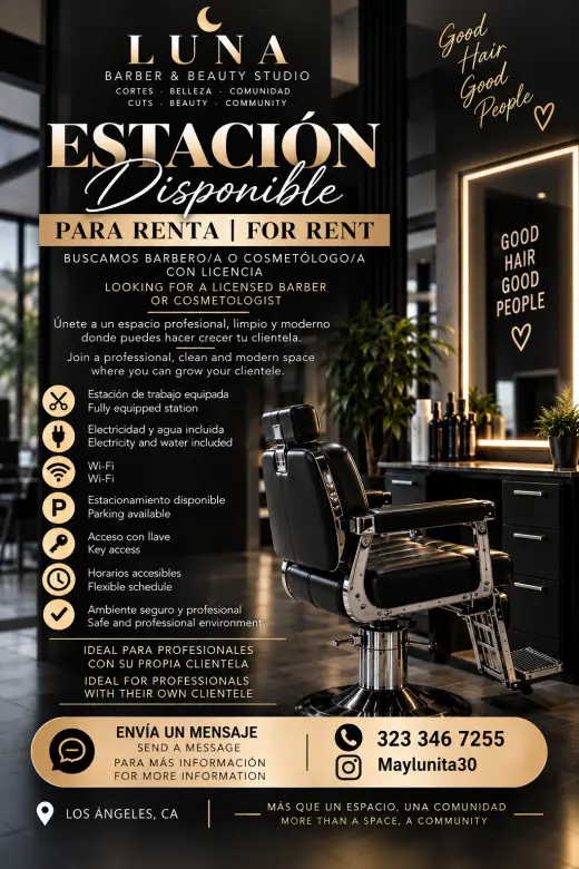 Estación de Barbería y Belleza en Renta