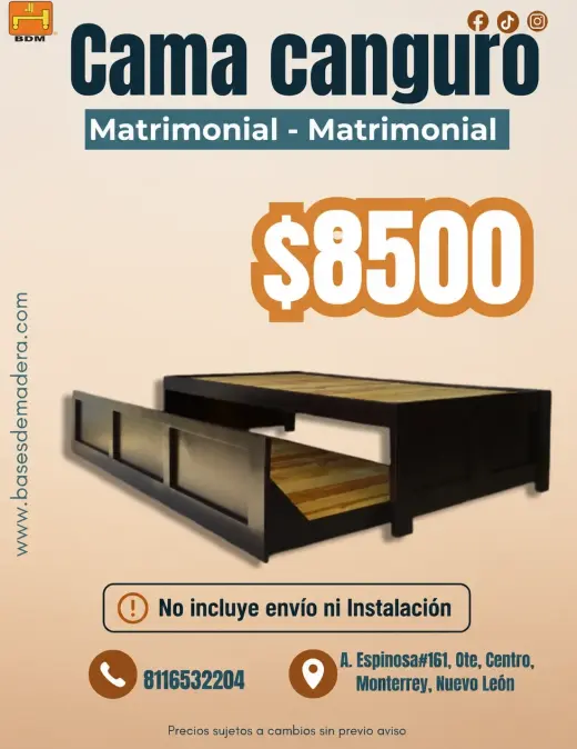 Cama Canguro Matrimonial | Matrimonial en CDMX I Color chocolate