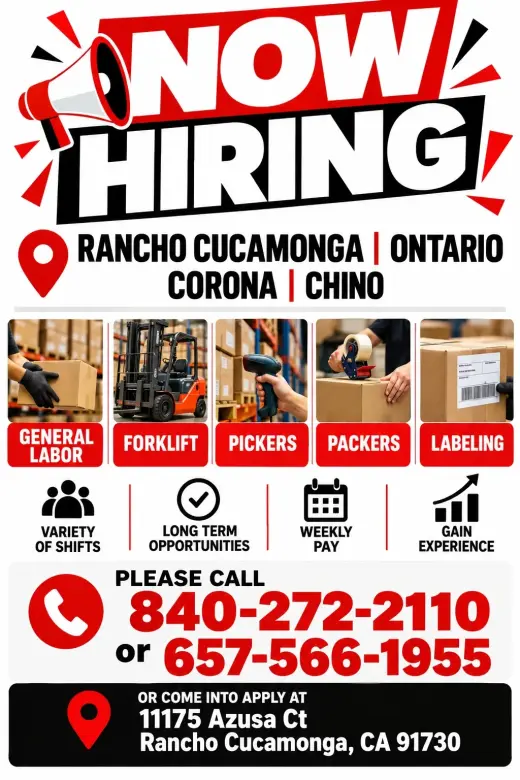 ESTAMOS CONTRATANDO- Rancho Cucamonga | Ontario | Corona | Chino