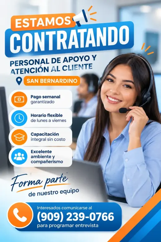 Personal de apoyo y atención al cliente en San Bernardino