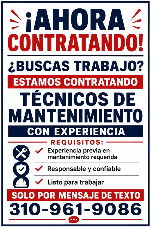 Técnicos de mantenimiento para contratación inmediata