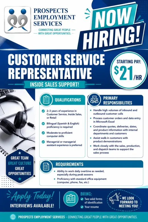 Customer Service Representative (Inside Sales)