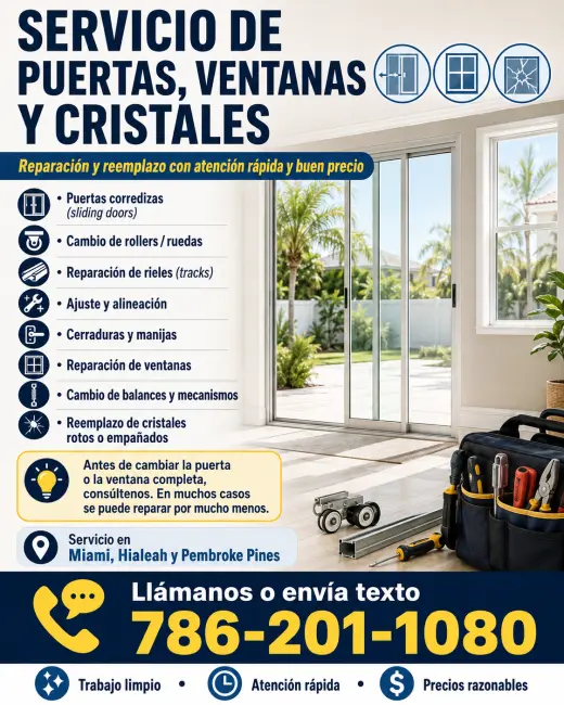 REPARACION DE PUERTAS CORREDIZAS (SLIDING DOOR ) Y VENTANAS .------------