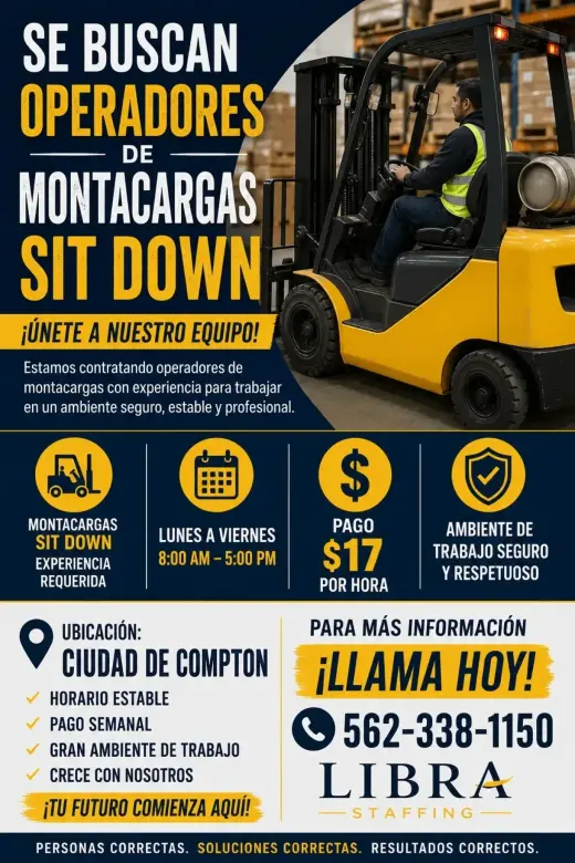 Se Buscan Operadores de Montacargas - $17/hora