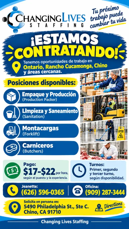 ¡Estamos Contratando! $17–$22/hora