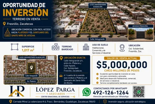 Terreno en Venta en Fresnillo, Zacatecas