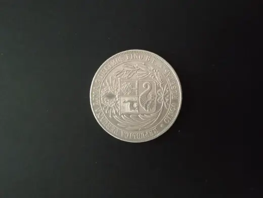 Moneda de colección 5 Pesetas Inca de plata Perú 1880