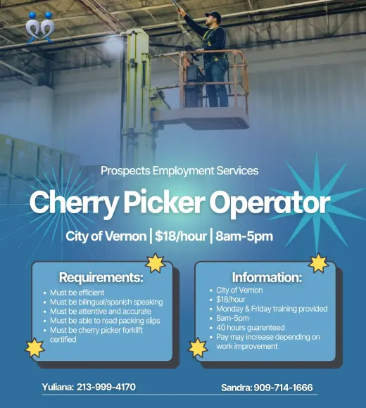 CHERRY PICKER FORKLIFT OPERATOR EN VERNON LOS ANGELES