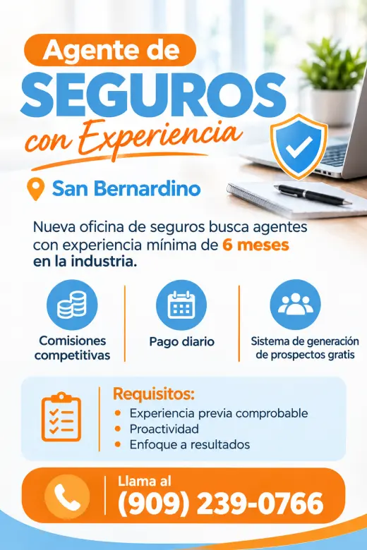 Agente de Seguros con Experiencia – San Bernardino