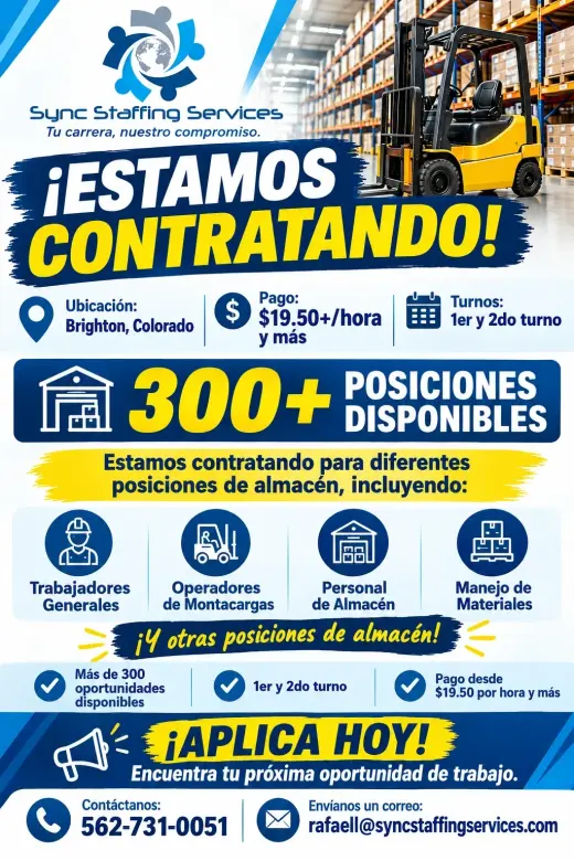 🚨 ¡ESTAMOS CONTRATANDO EN BRIGHTON, COLORADO! 🚨