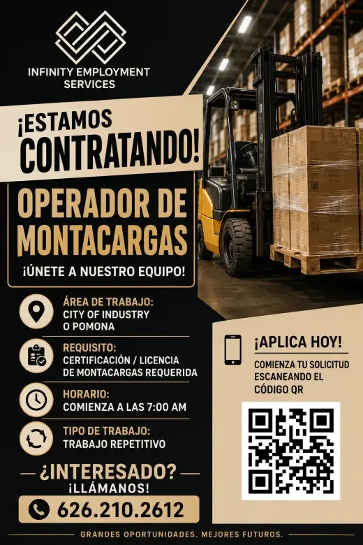 ¡EMPIEZA A TRABAJAR ESTA SEMANA EN CITY OF INDUSTRY O POMONA!|FORKLIFT DRIVERS