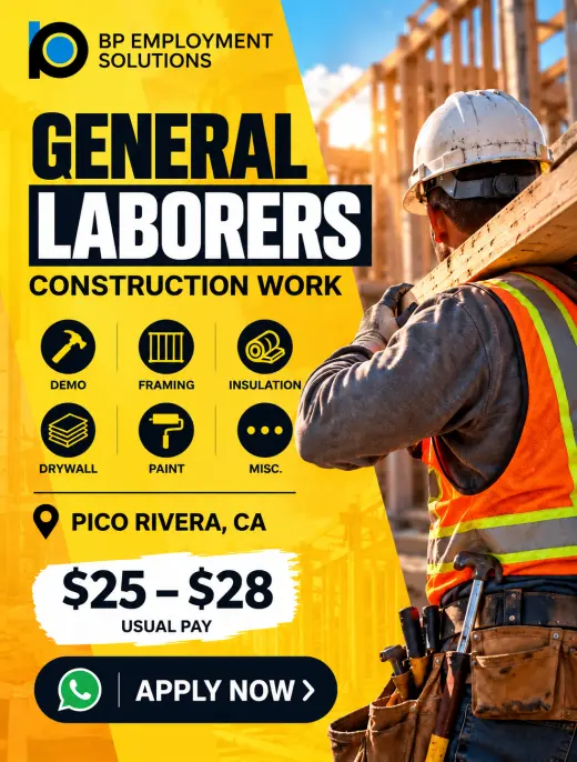 🔨 GENERAL LABORERS – CONSTRUCTION