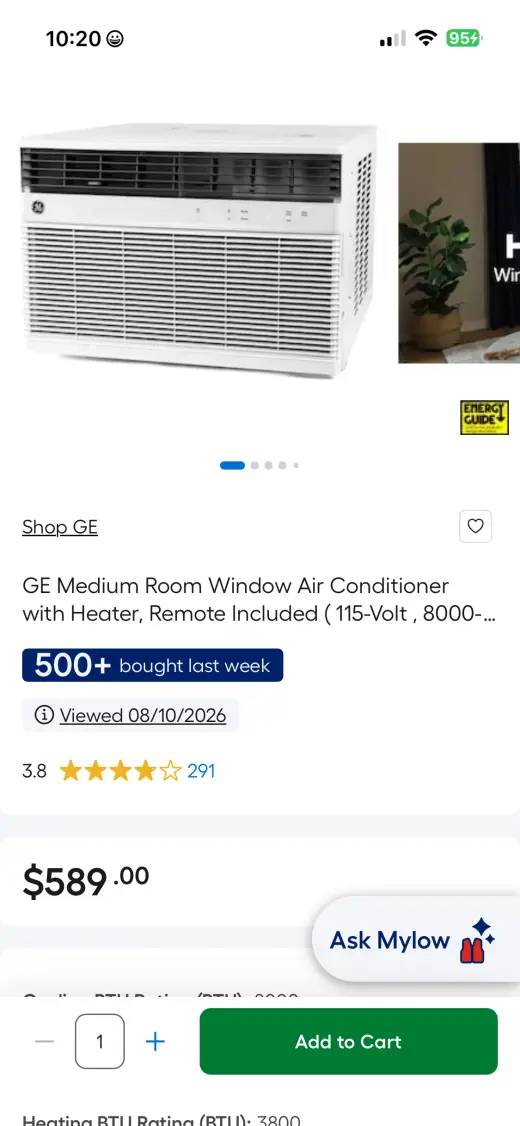 Aire Acondicionado de Ventana GE para Habitaciones Medianas con Control Remoto
