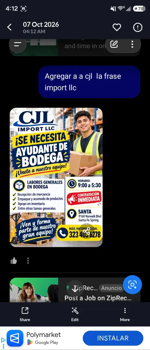 Oportunidad de Trabajo: Se Necesita Ayudante de Bodega