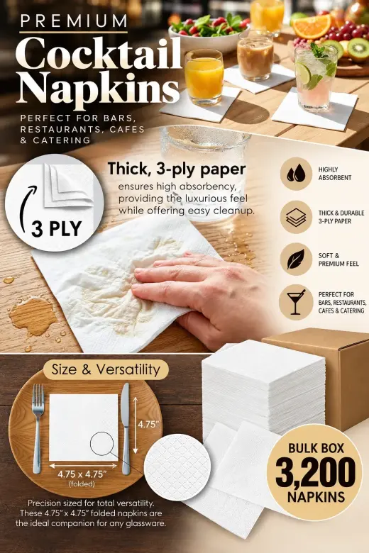 Servilletas de Cóctel Premium de 3 Capas (3-Ply) - Hechas en Corea
