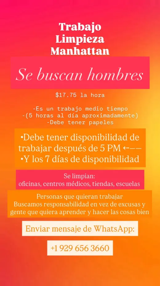 Se Buscan Trabajos de Limpieza en Manhattan