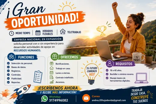 ¡Gran Oportunidad! Medio Tiempo | Horarios Flexibles | Teletrabajo