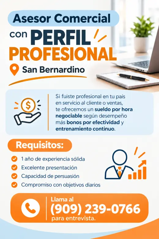 Asesor Comercial con Perfil Profesional – San Bernardino