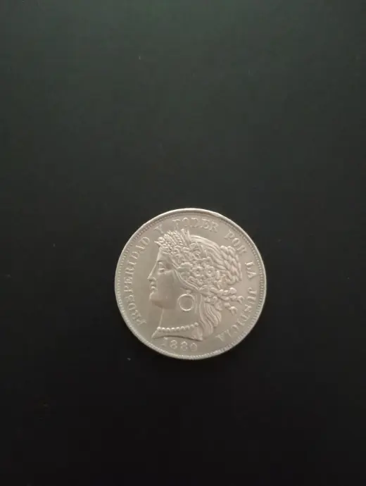 Moneda de 5 Pesetas Inca de Plata Perú 1880